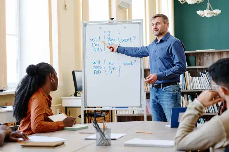 A male English teacher in an EFL classroom