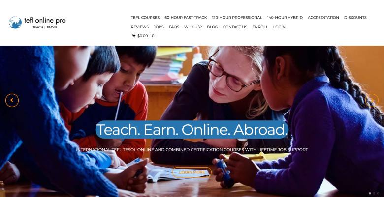 Screenshot of TEFL Online Pro website homepage