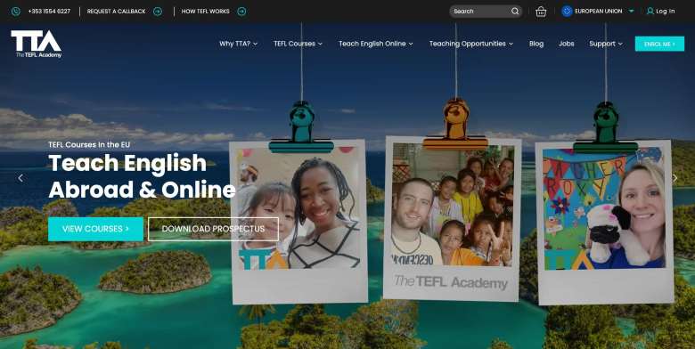 The TEFL Academy homepage in 2025 and 2026.