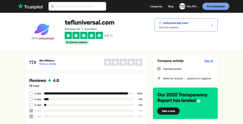 Fake TEFL reviews on Trustpilot