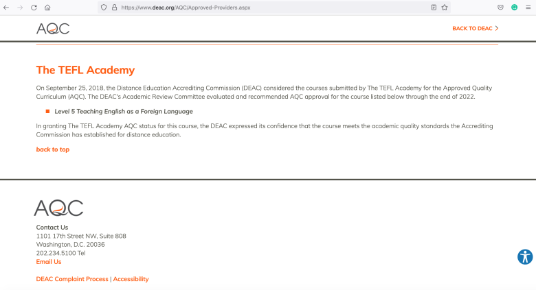 AQC TEFL accreditation scam